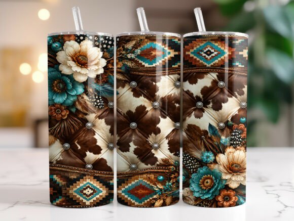 Download Western Cowhide Floral Tumbler Wrap PNG - Premium Resources