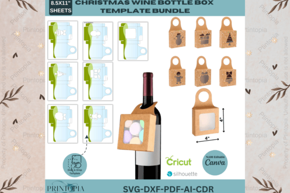 Download Christmas Wine Bottle Box SVG Bundle 154 - Bundle Collection
