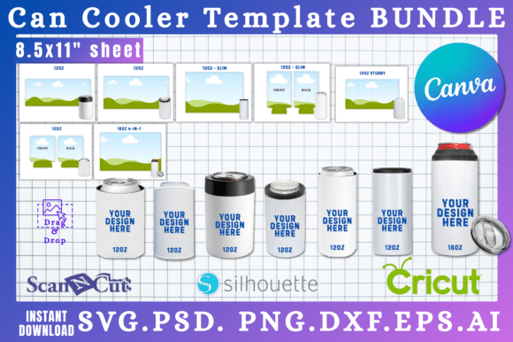 Download 7pc Can Cooler Coozie Template Bundle - Bundle Collection