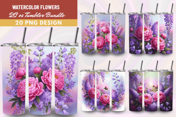 Download Watercolor Flowers Tumbler Wrap PNG Bund - Tumbler wrap png Collection