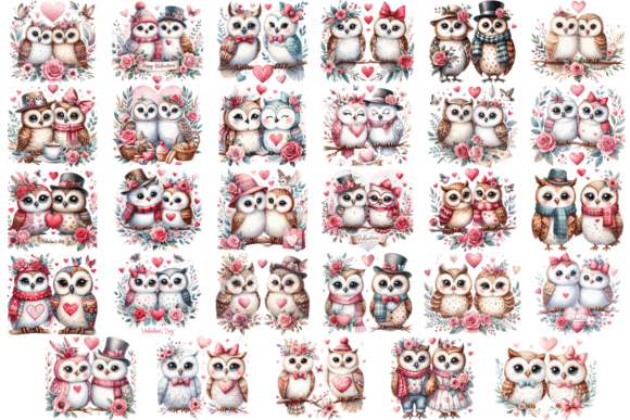 Download 29 Valentine Watercolor CoupleOwl Bundle - Bundle Collection