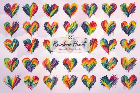 Download Watercolor Rainbow Heart Mega Bundle - Bundle Collection