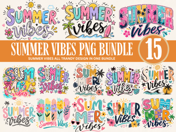 Download Summer Vibes PNG Bundle – Trendy Retro S - Bundle Collection