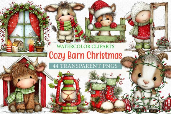 Download Cozy Barn Christmas Clipart Png Bundle - Bundle Collection