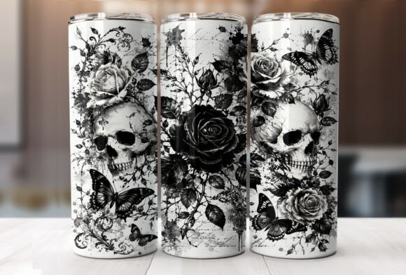 Download Gothic Skull Rose 20oz Tumbler Wrap PNG - Tumbler wrap png Collection