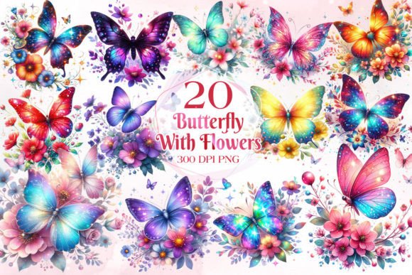 Download Butterfly with Flowers Clipart Bundle - Bundle Collection