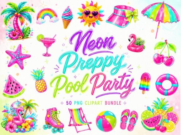 Download Neon Preppy Summer Clipart Png Bundle - Bundle Collection