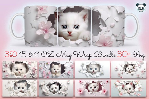 Download 3D Cat Sublimation Mug Wrap Bundle - Bundle Collection