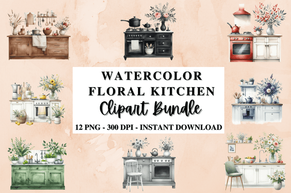 Download Watercolor Floral Kitchen Clipart Bundle - Bundle Collection