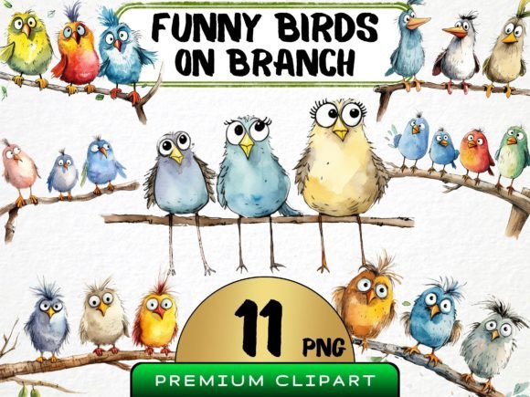 Download Funny Birds on Branch Clipart Bundle PNG - Bundle Collection